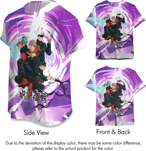 Vista 6 de Anime Mens Tshirt Kaisen Men and Women Japanese Cartoon 3D Printing Black Unisex Gojo Yuji Adult Teenagers Tee