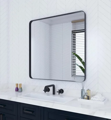 Vista 13 de VocalStar - Espejo de baño con marco de metal negro para pared, espejo de tocador de baño redondo rectangular mate de 16 x 24 pulgadas con marco