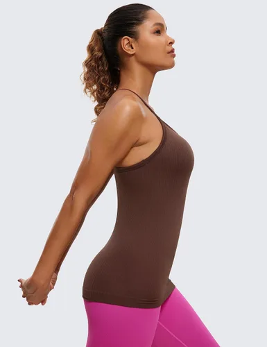 Vista 2 de CRZ YOGA - Camisetas deportivas para mujer, sin mangas, sin costuras, con espalda cruzada y brasier incorporado, camisetas para entrenamiento