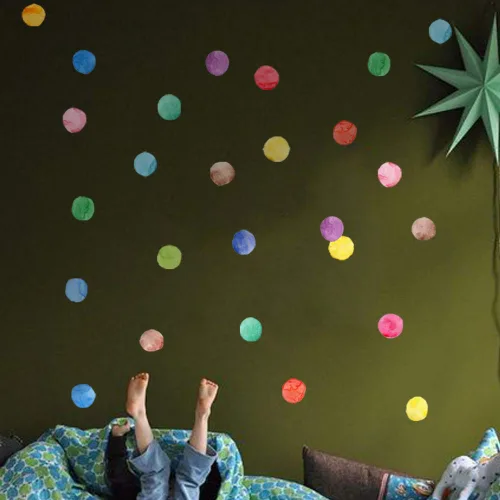 Vista 5 de Calcomanías de pared de lunares coloridos, pegatinas de pared de puntos de acuarela para niños, bebés, niñas, adolescentes y habitación de guardería