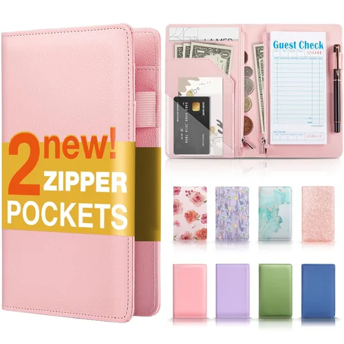 Vista 11 de Forvencer - Libreta para servidor, 2 bolsillos con cremallera, libros para camarera Waitress Book for Servers, Fits Waitress Apron, Guest Book