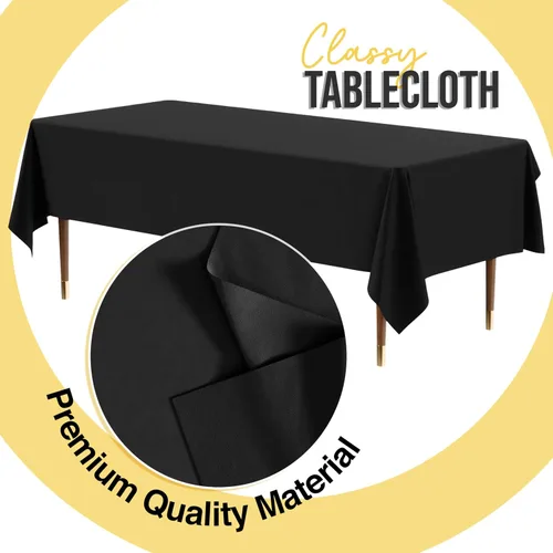 Vista 3 de Exquisite Mantel rectangular de plástico negro de alta calidad, 66% más grueso, 0.5 mil, paquete de 48 manteles negros de 54 x 108 pulgadas, mantel
