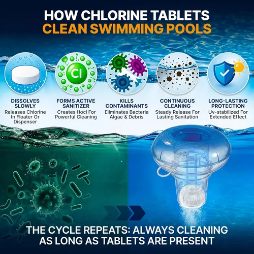 Vista 7 de Pool Shark Swimming Pool Chlorine Tablets 3-Inch Chlorine Tablets 20 lbs Slow-Dissolving 90% Active Chlorine Tabs Pool Chemicals for