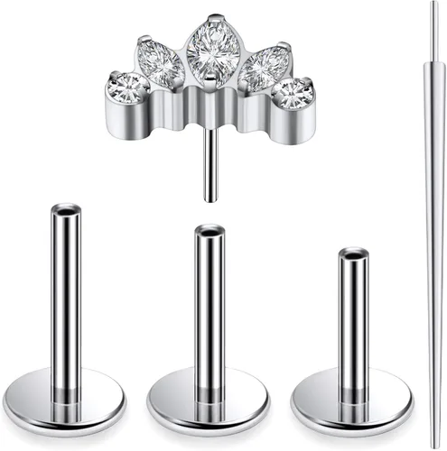 Vista 18 de 20G 18G 16G Astm F136 - Aretes de titanio sin rosca con parte trasera plana, tragus hélice, caracola, piercing, nariz, labio, hélice, cartílago