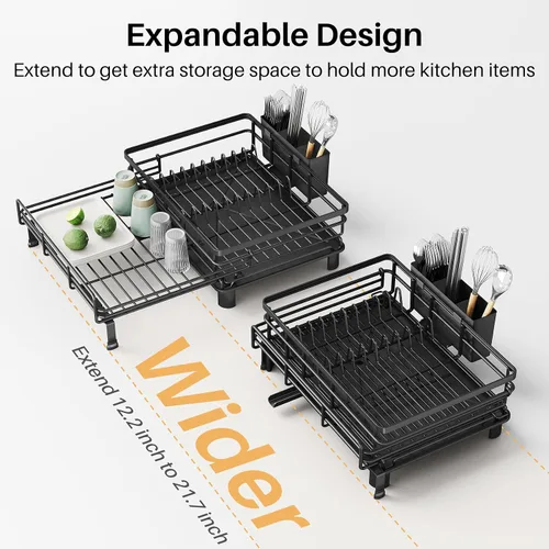 Vista 4 de Escurridor extensible para encimera de cocina, acero inoxidable, color negro
