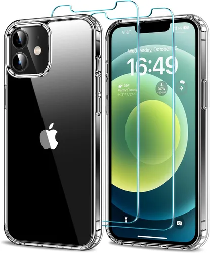 Vista 47 de HOOMIL Funda para iPhone 11 con 2 protectores de pantalla de vidrio templado, no amarillea, protección contra caídas, arañazos, transparente, parte