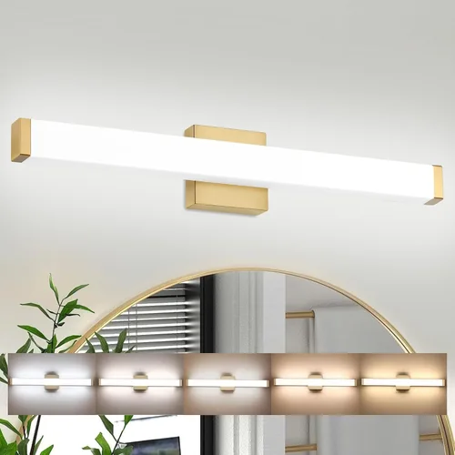 Vista 15 de Lámpara de tocador de baño de níquel cepillado, cuadrada, LED, 60 cm (24 pulgadas), 14 W, luz blanca natural, 4000 K, barra de luz para espejo