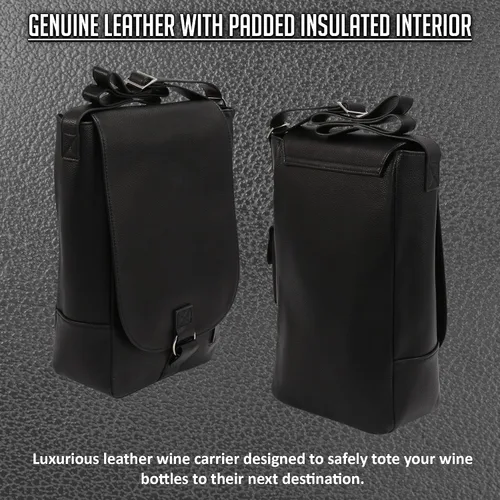 Vista 6 de Primeware Vino2 - Bolsa de mensajero de cuero con dos botellas (negro)