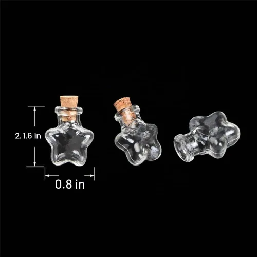 Vista 2 de Mini lindas botellas de vidrio colgantes con forma de estrella, pequeñas botellas colgantes con corcho, tarros de bricolaje, frascos de regalo, 10