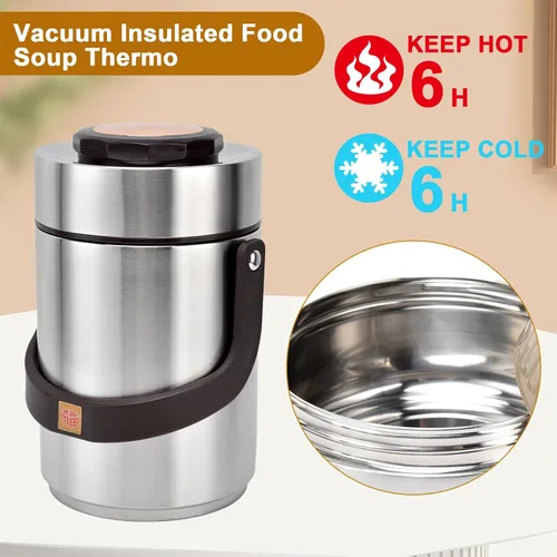 Vista 3 de Tarro de comida para alimentos calientes para adultos, contenedor de comida caliente, caja de almuerzo aislada, 67 onzas de acero inoxidable