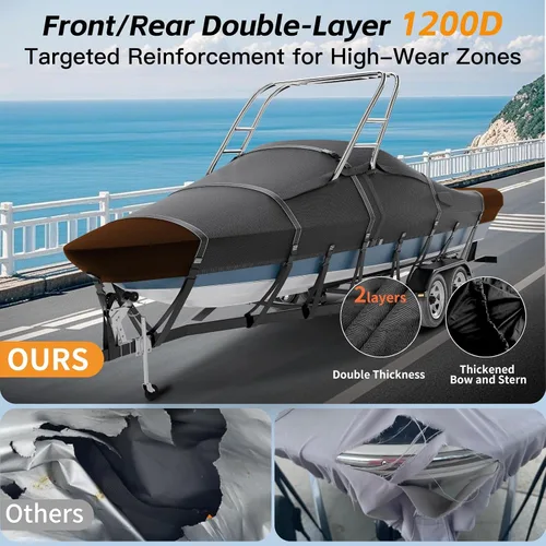 Vista 7 de Cubierta para lancha de torre de esquí y wakeboard 900D 100% impermeable, a prueba de desgarros, remolcable, tamaño completo, para barcos con torres