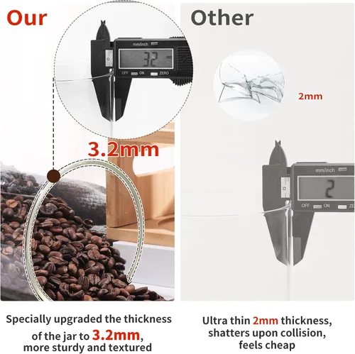 Vista 3 de ZOMUIA Rustic Modern Black - 2 tarros pequeños de almacenamiento de café de 44 onzas con estante, 2 recipientes de café de vidrio herméticos