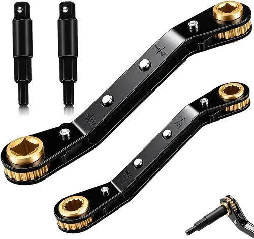 Vista 11 de Llaves de servicio HVAC: Llave de trinquete de válvula de aire acondicionado de 3/16” a 3/8” 5/16’’ x 1/4’’ con kit de adaptador de 2 bits