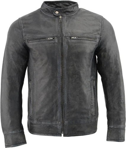 Vista 5 de Milwaukee Leather SFM1830 - Chaqueta de cuero negro y gris con triple puntada para hombre
