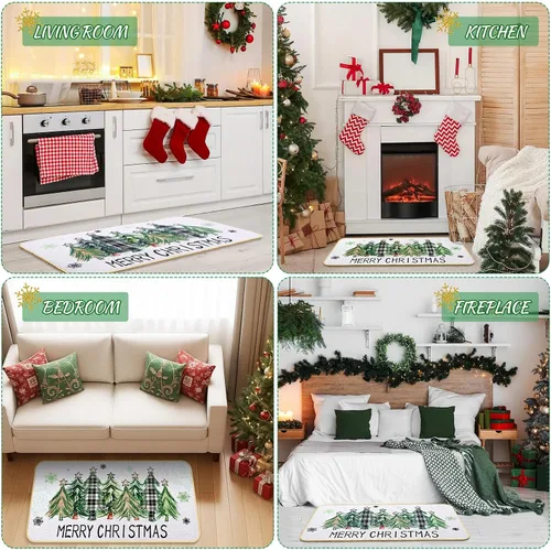Vista 5 de Timgle Tapete de árbol de Navidad de 16 x 28 pulgadas, tapete verde de Navidad para puerta delantera, antideslizante, tapete decorativo