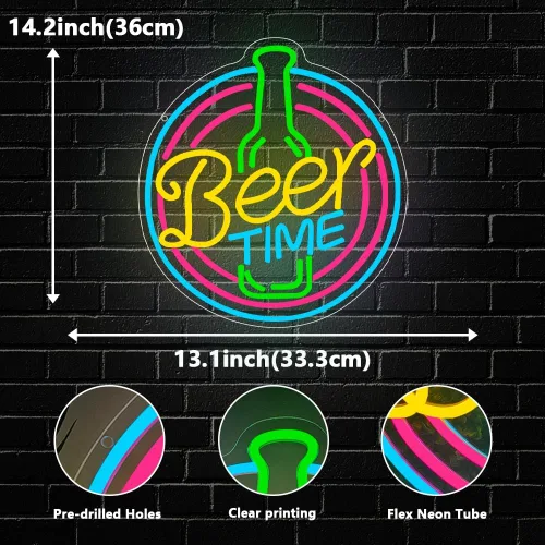 Vista 3 de Letrero de neón de bar, letrero LED de cerveza para decoración de pared, luz LED de hora de cerveza para el hogar, bar, pub, club nocturno, fiesta