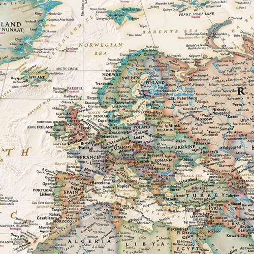 Vista 4 de 3 paneles – Lienzo personalizado Mapa de viaje del mundo ejecutivo con alfileres – Mapa de pared extra grande