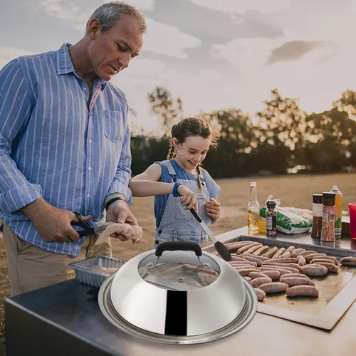 Vista 7 de Accesorios para plancha compatibles con Blackstone y Camp Chef, herramienta raspadora de plancha plana con cúpula de fusión para cocinar al aire