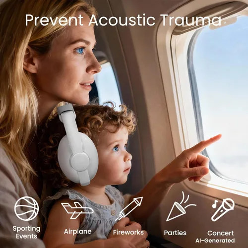 Vista 6 de Auriculares de bebé para protección contra el ruido, color blanco