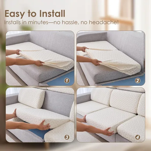 Vista 7 de Genina Fundas de cojín para sofá impermeables, fundas elásticas para sofá seccional, funda de cojín lavable, antideslizante, con parte inferior