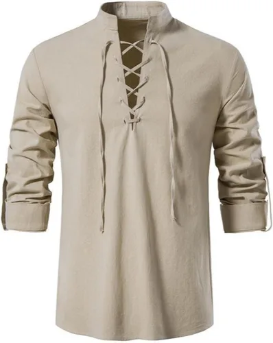 Vista 11 de Camisas de manga larga para hombre, estilo retro, con cordones para disfraz medieval, vikingo, hippie, Halloween, cosplay, pirata, renacentista