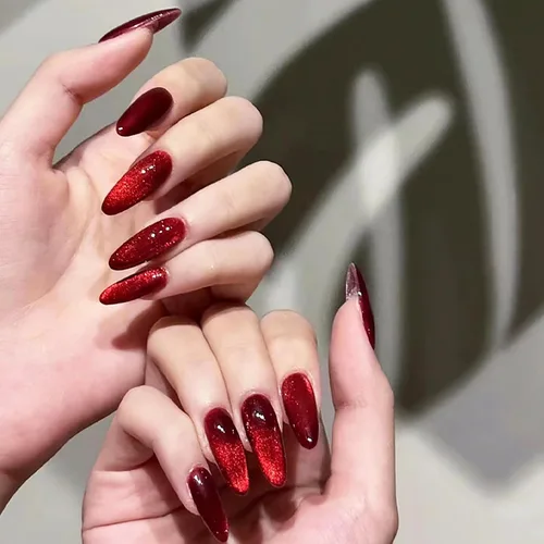 Vista 12 de Uñas postizas a presión con punta francesa, uñas postizas de almendra, cobertura completa, uñas artificiales brillantes, uñas acrílicas medianas
