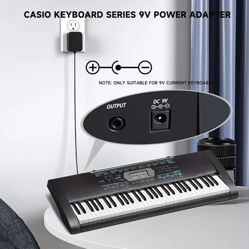 Vista 3 de Adaptador de corriente de cargador Casio de 9V AC/DC compatible con Casio Piano AD-5 AD-5MU, teclado Casio WK-200 WK-210 CT-360 CTK-496 CTK-500