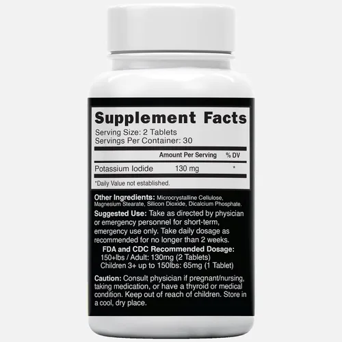 Vista 2 de Tabletas de radiación de yoduro de potasio de 130 mg - (60 tabletas) EXP 10/2032 - Ki Pills Tablets de yodo de potasio para radiación - Píldoras
