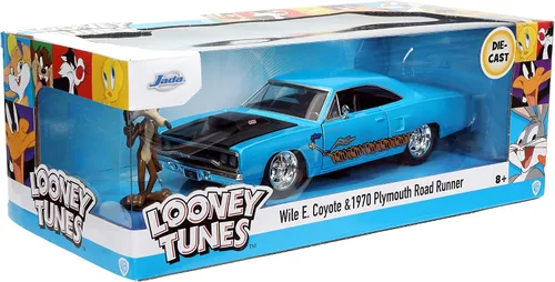 Vista 9 de Jada Looney Tunes 1:24 1970 Plymouth Roadrunner - Coche fundido a presión y figura de Wile E. Coyote de 2.75 pulgadas, juguetes para niños y adultos