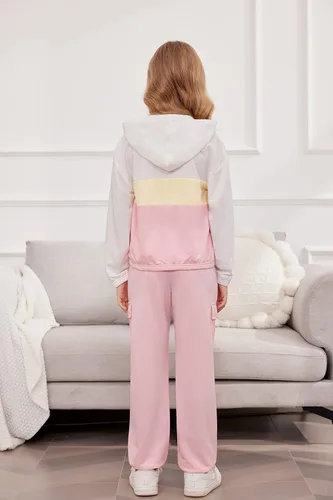 Vista 4 de Hopeac Conjunto de 2 unidades de ropa de bloque de color, casual, sudadera con capucha, pantalones deportivos, con bolsillos