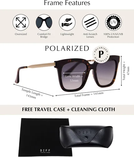 Vista 28 de DIFF Bella Designer - Gafas de sol cuadradas de gran tamaño para mujer, 100% protección UVA/UVB, colores de moda de moda Tortoise