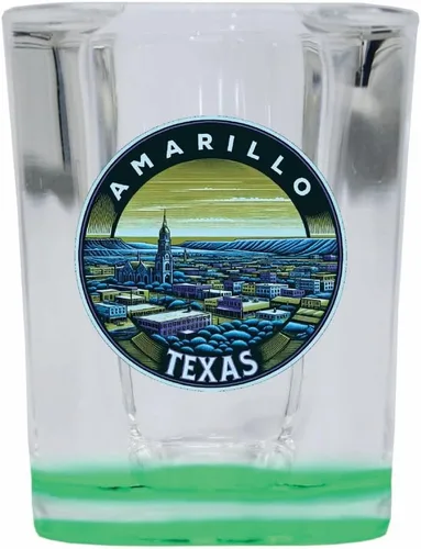 Vista 3 de Amarillo Texas Souvenir - Vaso de chupito cuadrado de 2 onzas, base azul, paquete de 2