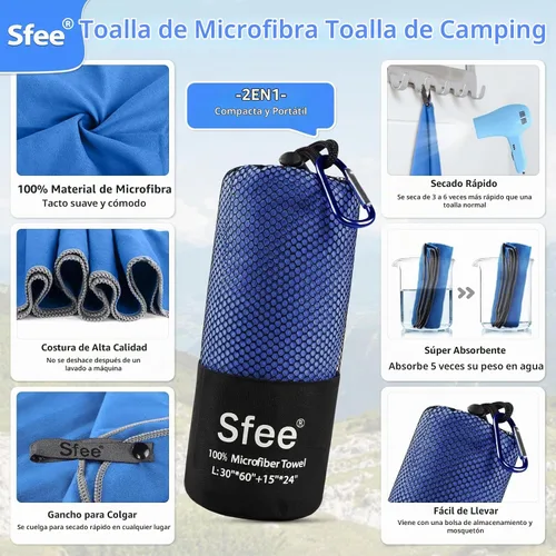 Vista 2 de Paquete de 2 toallas de viaje de microfibra, toalla de camping de secado rápido, súper absorbente, compacta, ligera, juego de toallas de gimnasio