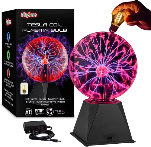 Vista 7 de Playbees Bola de plasma púrpura – 7 pulgadas – Bombilla de bobina Tesla electricidad estática en un globo de vidrio presurizado al vacío, nebulosa
