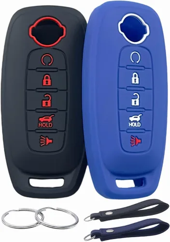Vista 11 de REPROTECTING Funda de goma de silicona para llavero compatible con Nissan Pathfinder Rogue (5 botones, rosa rosa)