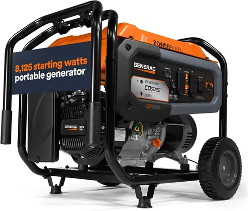 Vista 16 de Generac - Generador de gas portátil de 6,875 vatios de arranque, con EFI y kit de mango 5,500 Running Watts, Home Backup, RV Ready, Quiet, Long