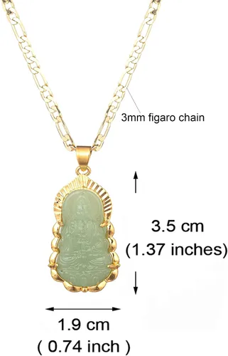Vista 2 de kelistom Collar con colgante de Buda Guanyin verde chapado en oro de 18 quilates para mujeres y hombres, adorno budista, amuleto de Buda Maitreya