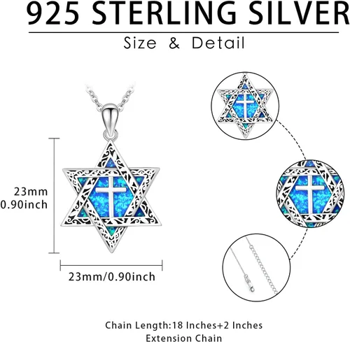 Vista 5 de PERZAT Star of David Necklace 925 Sterling Silver Jewish Star of David Cross Pendant Religious Symbols Necklace Star of David Jewelry Gift for Women