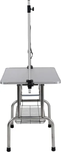 Vista 9 de Mesa profesional de aseo para perros y mascotas, ajustable, resistente, portátil, con brazo y lazo y bandeja de malla (gris, 36 pulgadas)