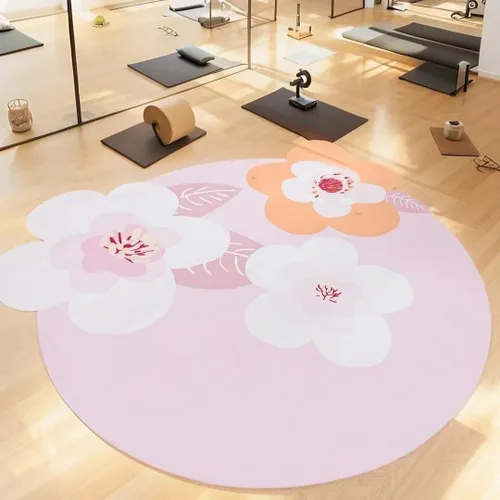 Vista 10 de ABREEZE Esterilla de meditación de flores grandes irregulares antideslizante redonda Pilates Yoga Mat de goma natural con superficie de gamuza