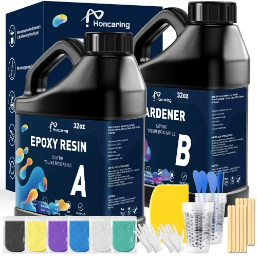 Vista 10 de Honcaring Kit de resina epoxi de 1 galón, kit de resina epoxi de tipo duro, menos burbujas y resina epoxi de bajo olor para fundición, fabricación