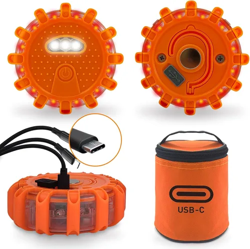 Vista 11 de Ecoangel Bengalas LED de Carretera Recargables por USB Luces de Emergencia - Baliza de Seguridad para Automóvil de Advertencia en Carretera Kit de 3