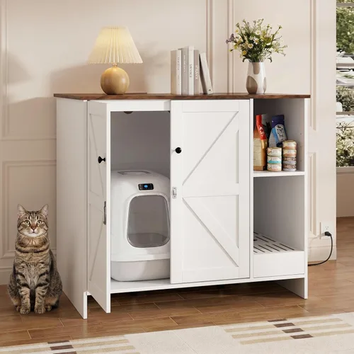 Vista 8 de VOWNER Caja de arena para gatos extra grande con colector de arena, color Blanco