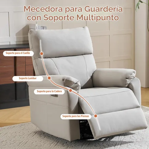Vista 7 de Silla reclinable eléctrica con soporte lumbar ajustable, sillón reclinable giratorio con reposabrazos sobrerelleno, sillón reclinable para Gris