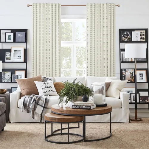Vista 3 de Lino Rosa Cortinas de Crema y Negro para Cocina, Cortinas Opacas Bohemias para Ventana de Baño y Sala de Estar, 45 Pulgadas de Largo