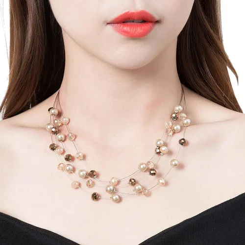 Vista 2 de Bulinlin Gargantilla en capas de perlas de río - Collar de joyería de moda para mujer