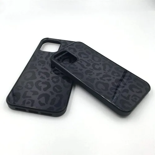 Vista 6 de Funda compatible con iPhone 14, piel de animal de leopardo negro, delgada, suave, TPU negro + funda protectora de espejo templado para Apple 14