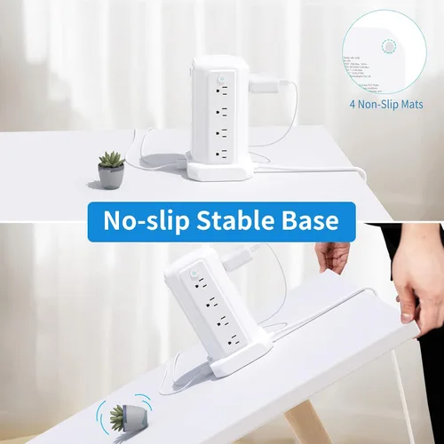 Vista 4 de NTONPOWER - Regleta protectora de sobretensiones en torre, 16 salidas y 4 puertos USB, estación de carga de escritorio, interruptor individual