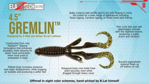 Vista 4 de Z-Man GR45-268PK4 Gremlin, 4.5" California Craw, paquete de 4
