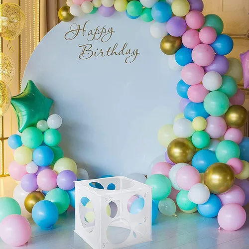 Vista 7 de Acrice - Caja de medición de globos de plástico plegable con 9 tamaños diferentes de agujeros para decoraciones de globos de cumpleaños (plástico)